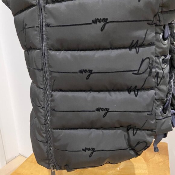 Desigual Womens Long Black Hooded Puffer Jacket Size 36 With Side Lace Details - Picture 10 of 16